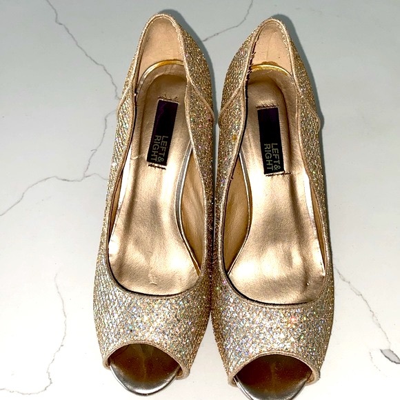 Left & Right Peep Toe Sparkly Heels - Picture 2 of 13